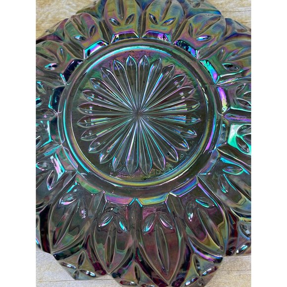 Vintage Federal Glass Smoke Iridescent Carnival Glass Serving Bowl Petals 10" - Picture 6 of 10